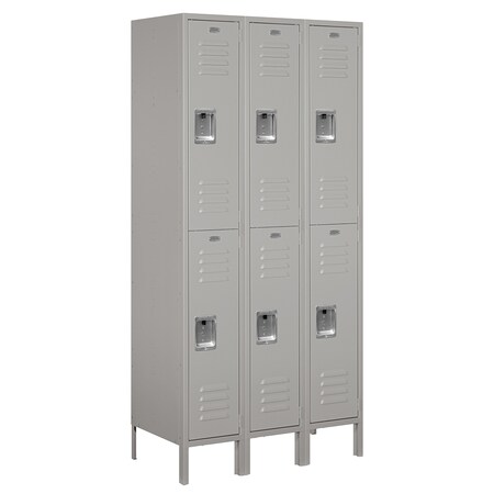 Salsbury Industries Wardrobe Locker, 36" W, 18" D, 78" H, (3) Wide, (6) Openings, Gray 62368GY-A